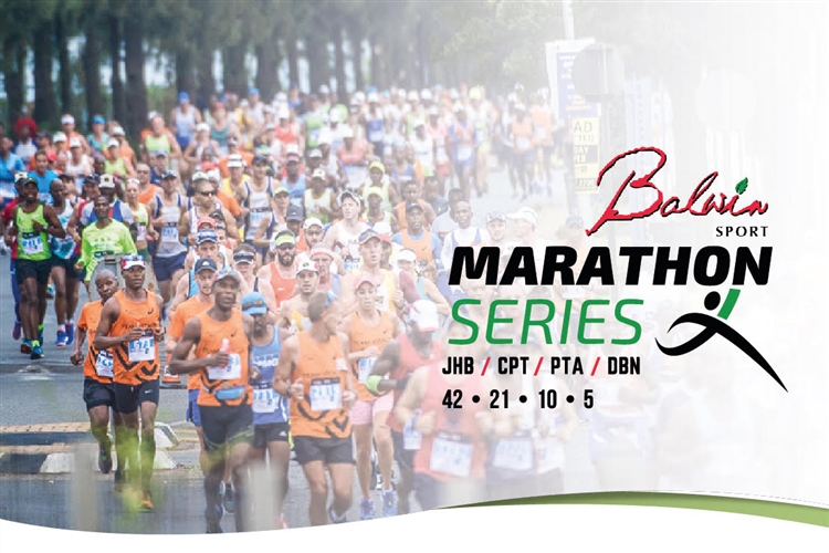 Runners participating in the Balvin Sport Marathon Series, showcasing various distances including 42, 21, 10, and 5 kilometers. - Totalsports